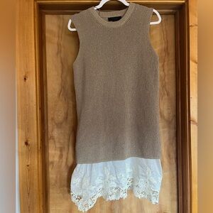 Zara Beige Knit Sleeveless Dress with White Lace Slip Dress